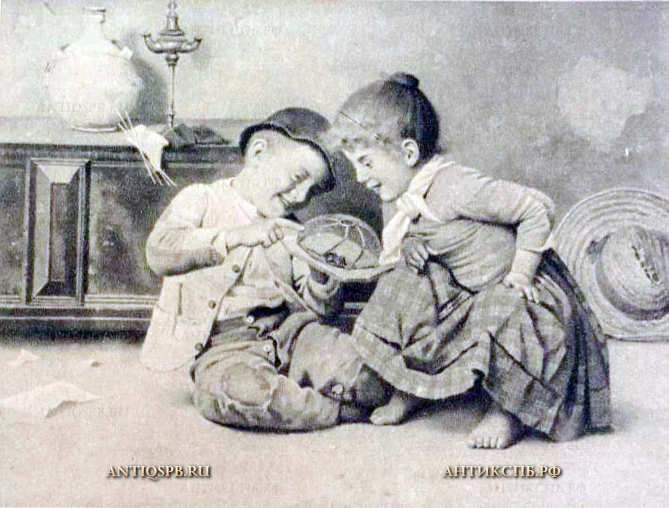 18067.4. Литография "Дети за игрой".